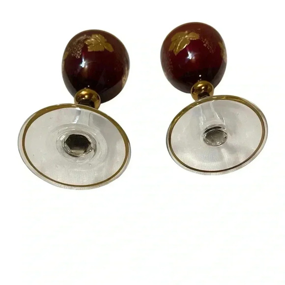 VGT Bohemian Czech Amethyst Gold Etched Ruby Glass Decanter & 2 Water Goblet - Picture 11 of 15